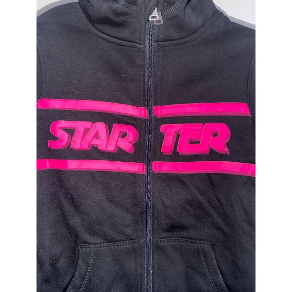 Starter Girls Black & Pink Hooded Zip-Up Jacket Size 10/12 Cotton Polyester Blen - Picture 2 of 5